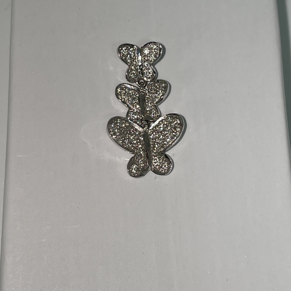 Solid 18K (not 14K ) White Gold Natural Pave Diamond Butterflies Pendant Charm